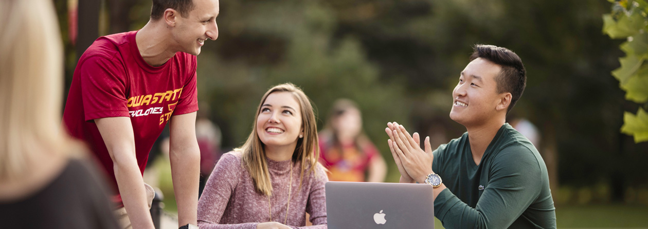 Iowa State Students talking at The Hub